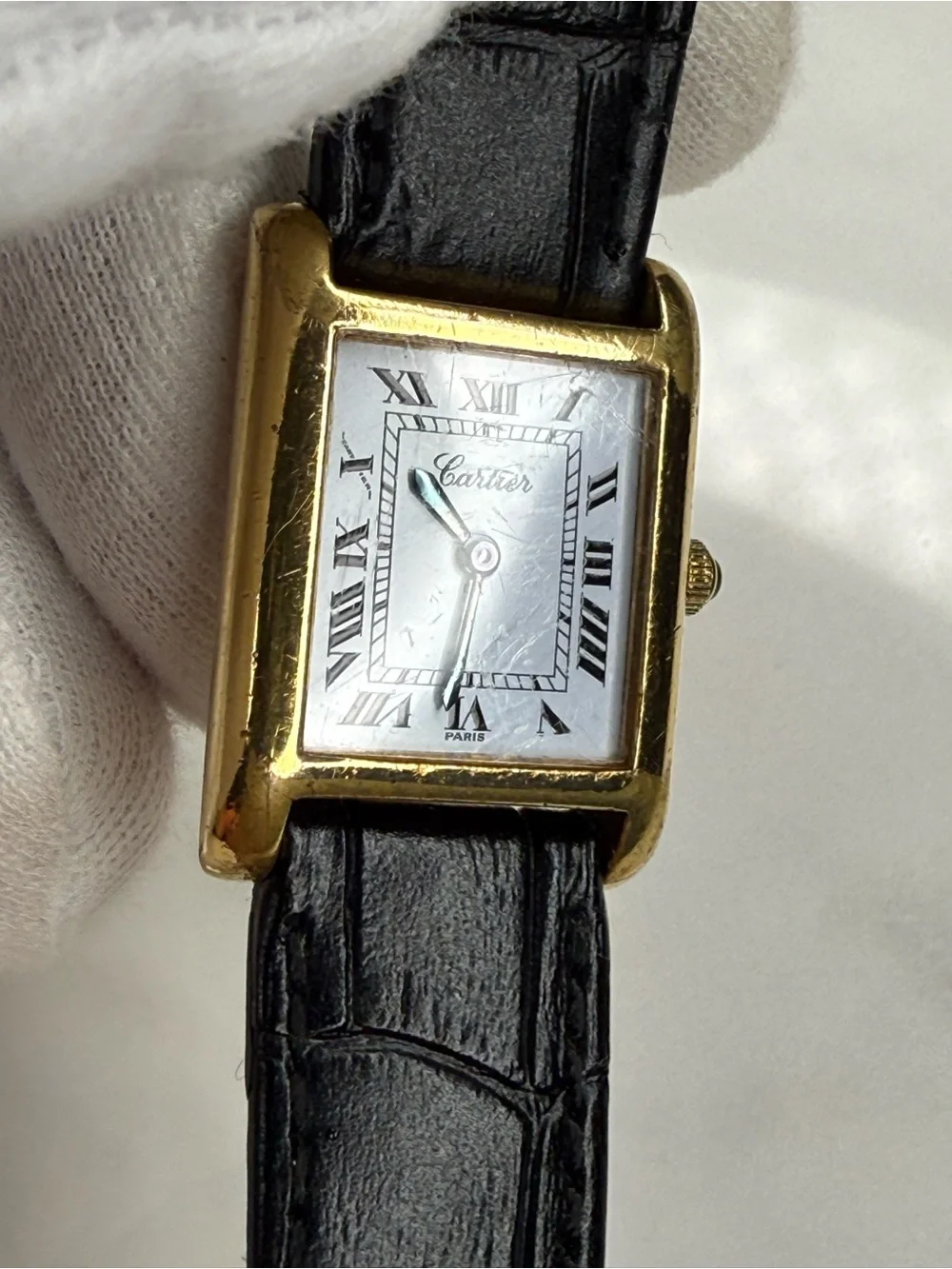 Auth Vintage Cartier Tank 18k Electroplated 1970s 21x28mm Manual Wind Movement